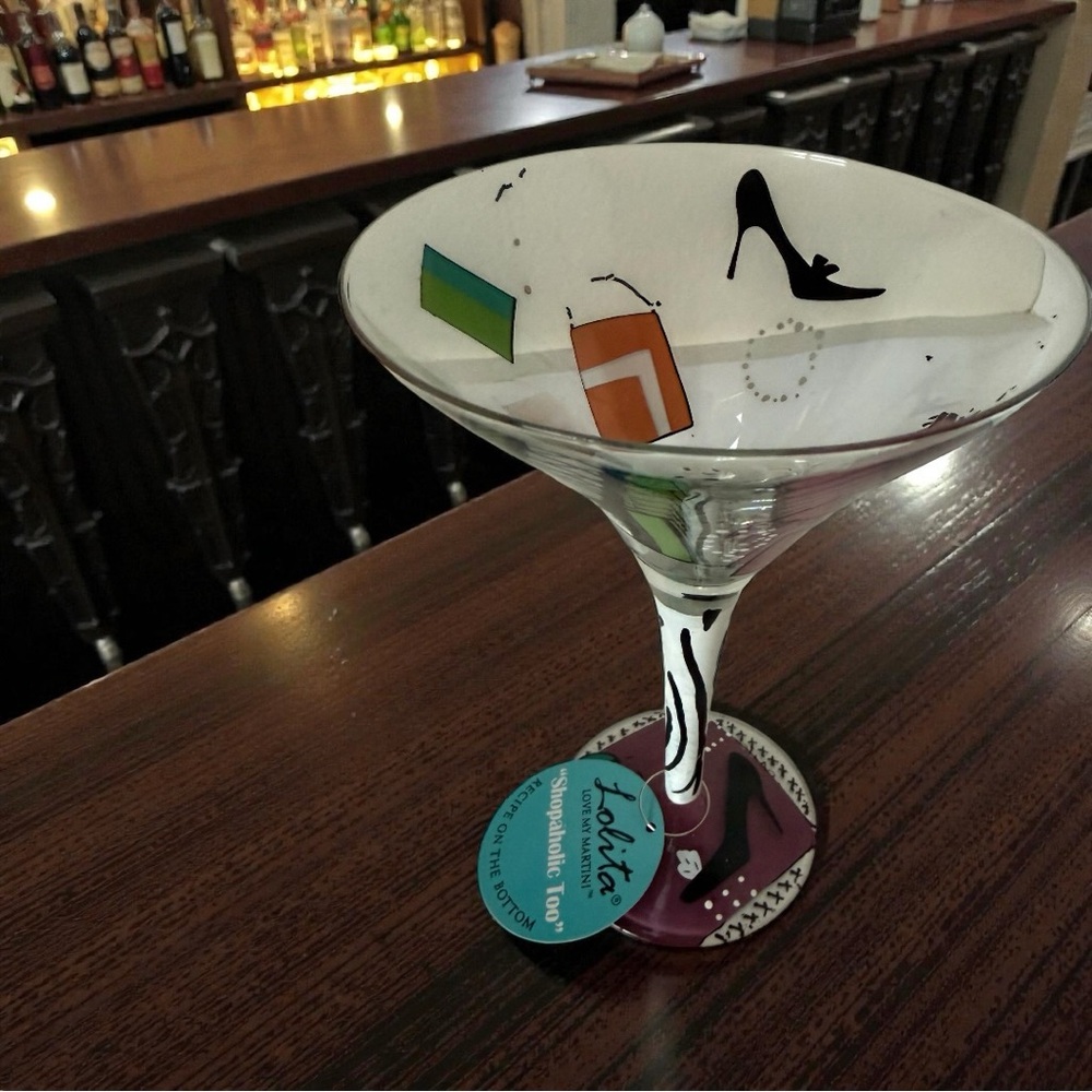 Lolita Martini Glass with Black, Green, and Orange Accents